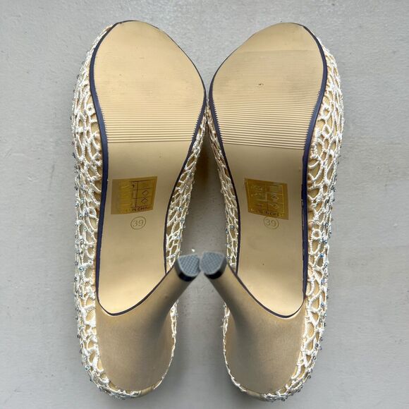 Lady Couture Ivy Peep Toe Gold Lace Mesh Stiletto Heels NIB Women’s EU 39 US 8 - Picture 15 of 16